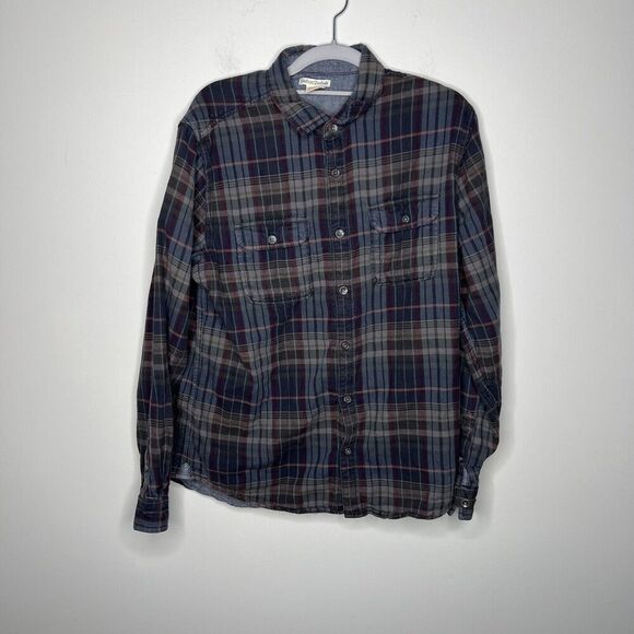 Carbon 2 Cobalt Shirt Mens Medium Plaid Flannel Button Down Collared Cotton - Picture 6 of 8